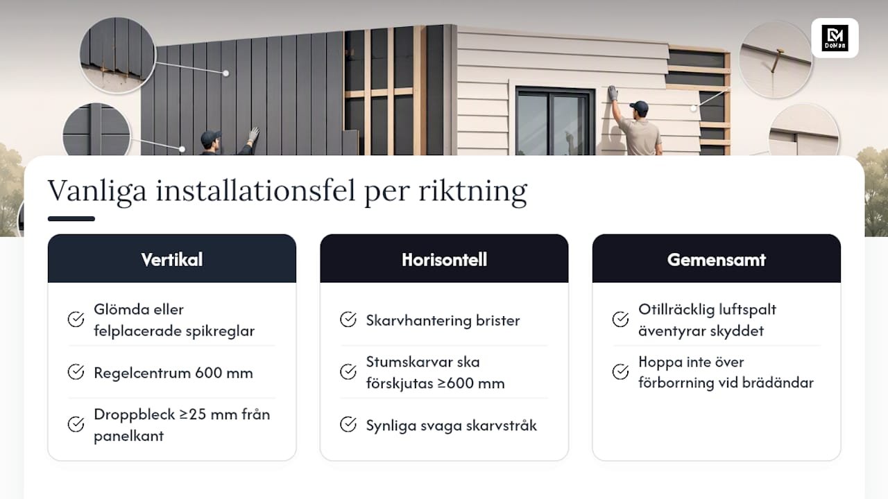 Jämförelse av installationskrav för fasadpanel