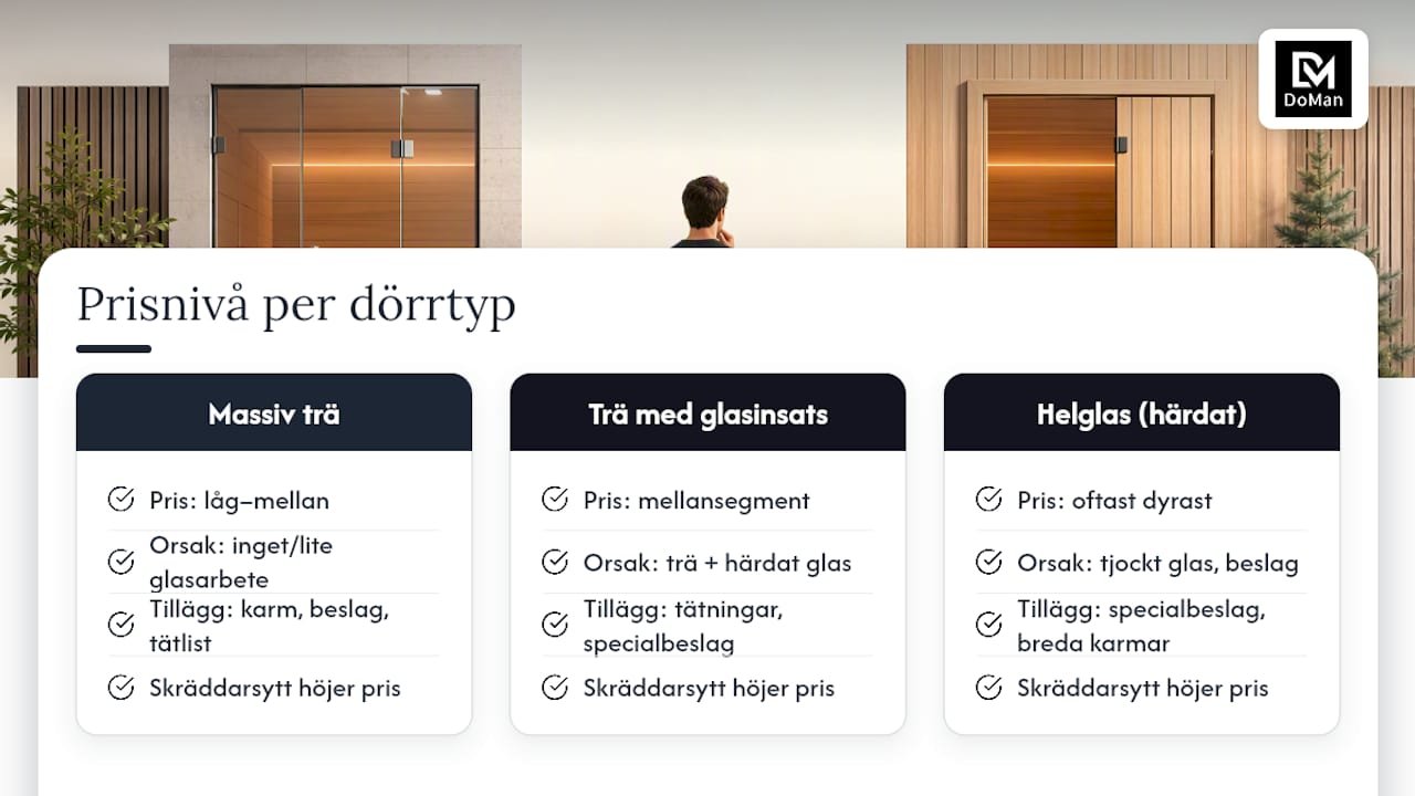 Prisintervall för olika typer av bastudörrar — overview diagram