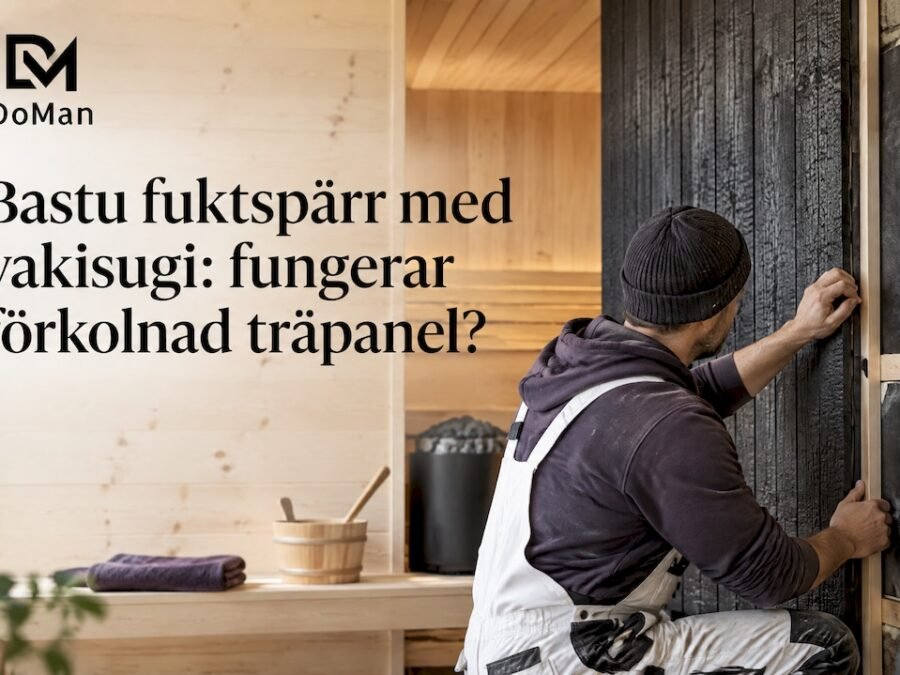 Förkolnad träpanel i bastuväggens konstruktion