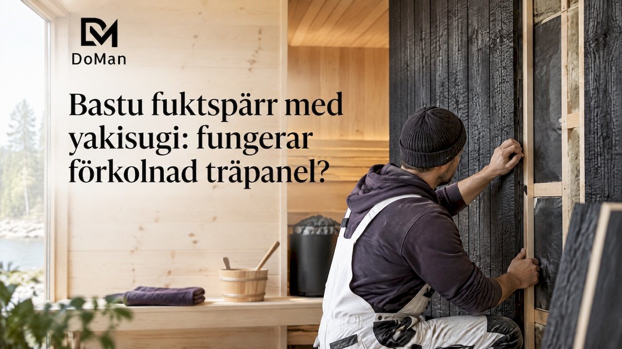 Förkolnad träpanel i bastuväggens konstruktion