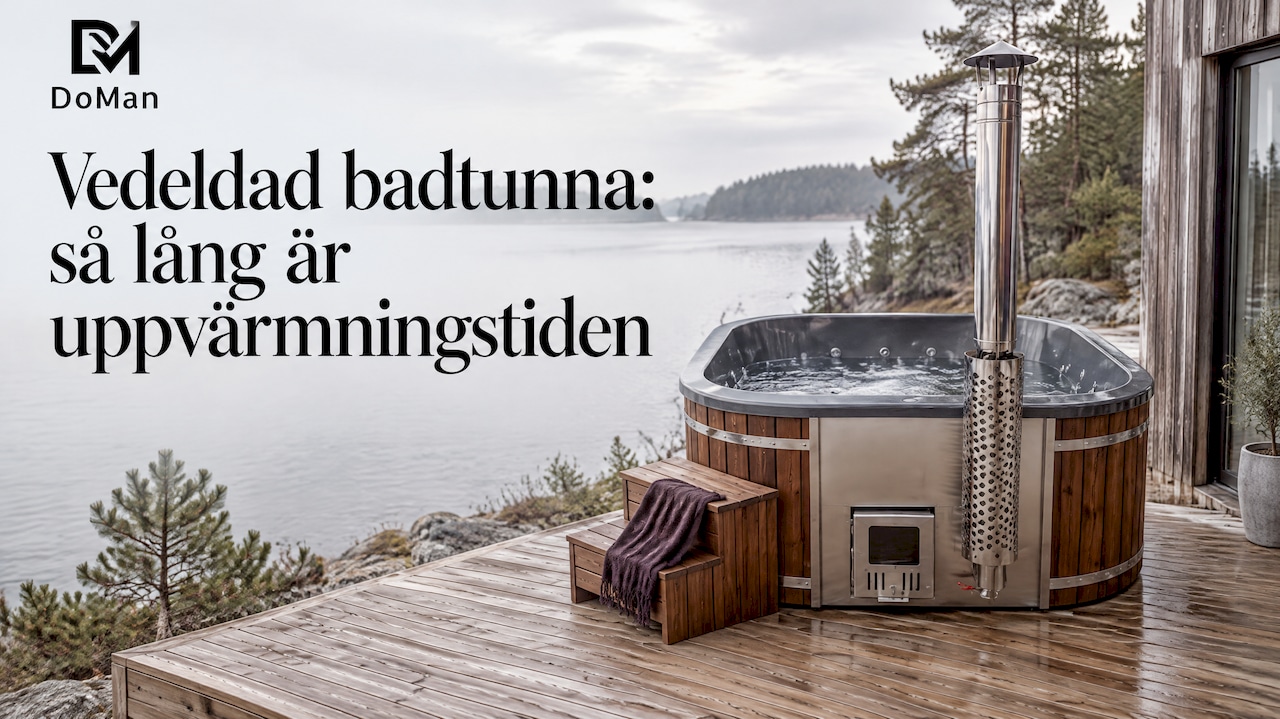 Fyrkantig akrylbadtunna med vedeldning vid sjön