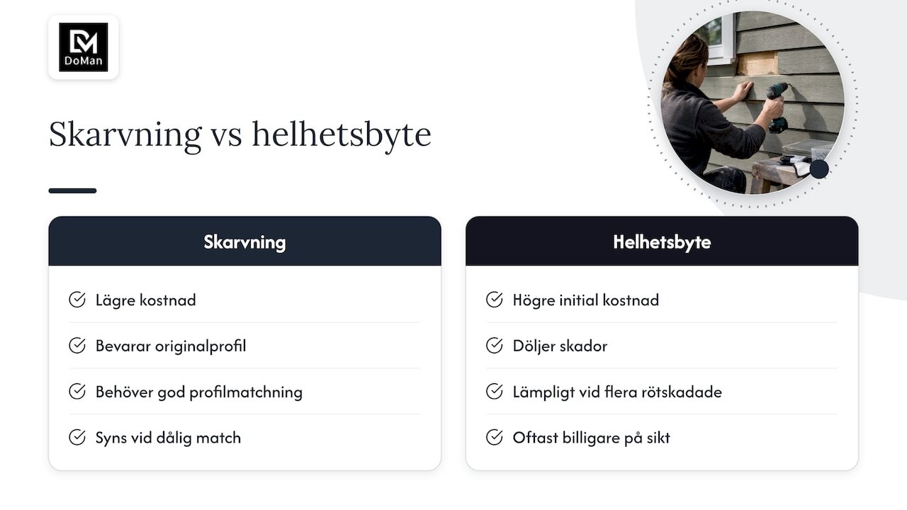 Jämförelse mellan att skarva och byta ut en bräda