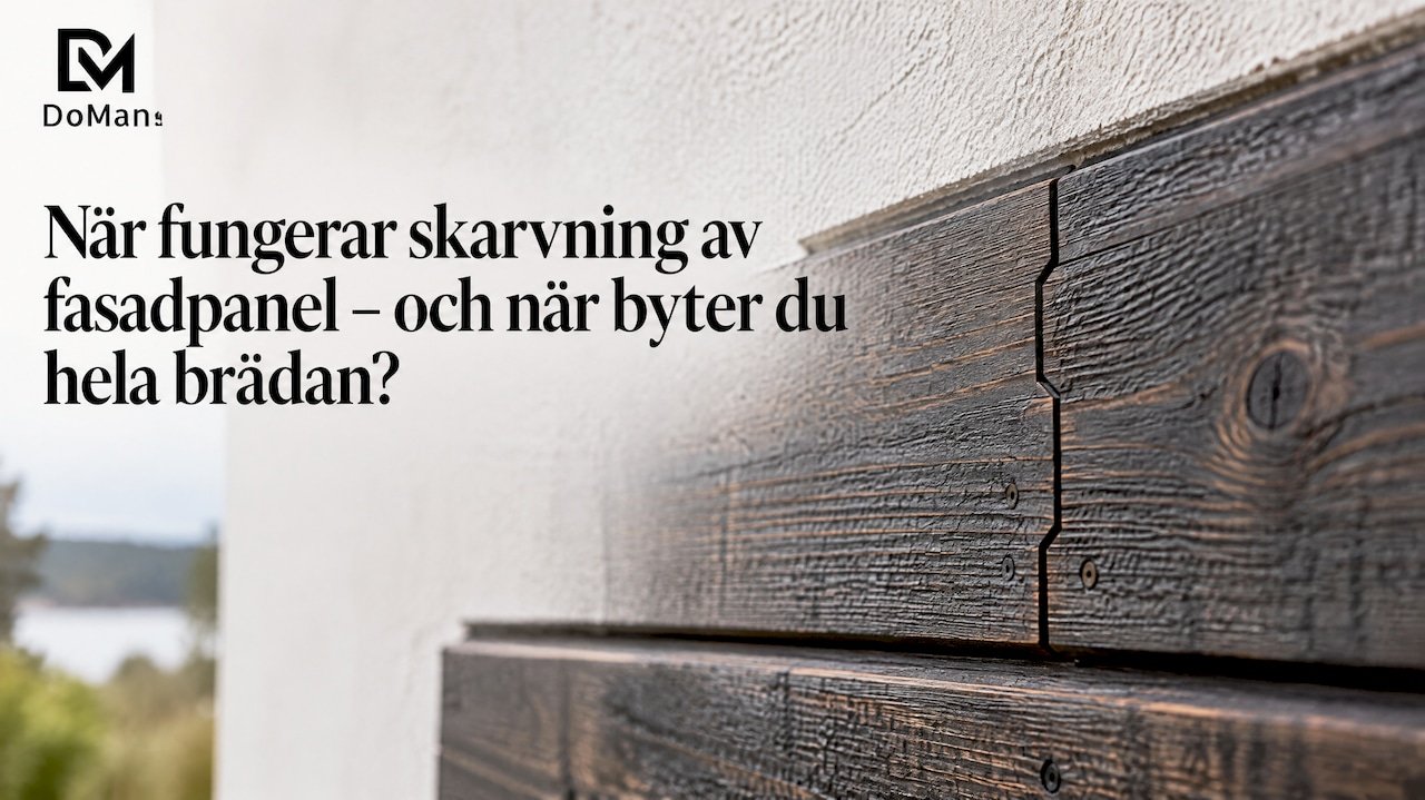 Närbild på skarvad träfasadpanel
